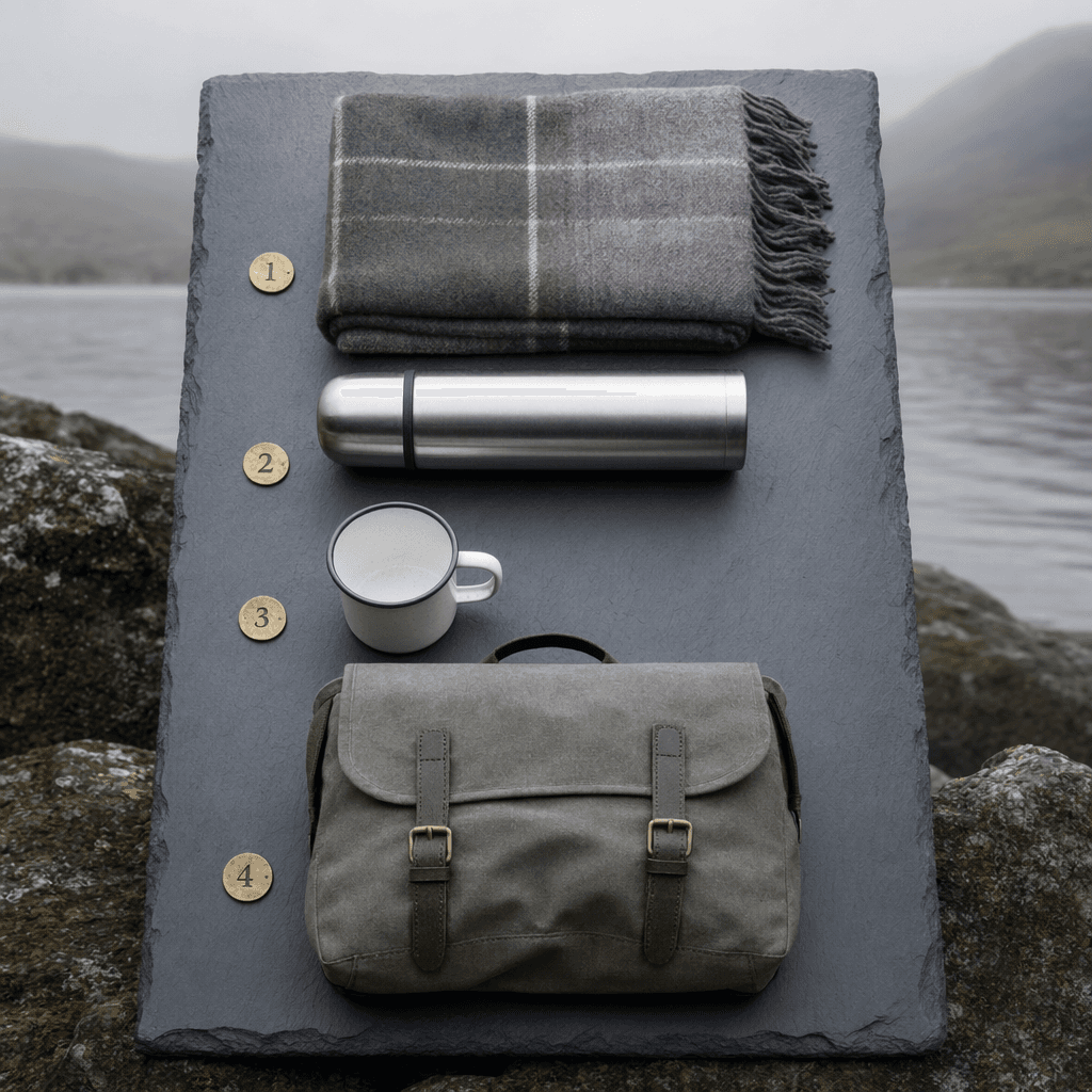 Lochside Picnic Kit — an ordered day-kit board inspired by Loch Insh shoreline